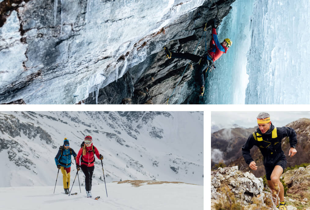 Collage von verschiedenen Bergsportarten