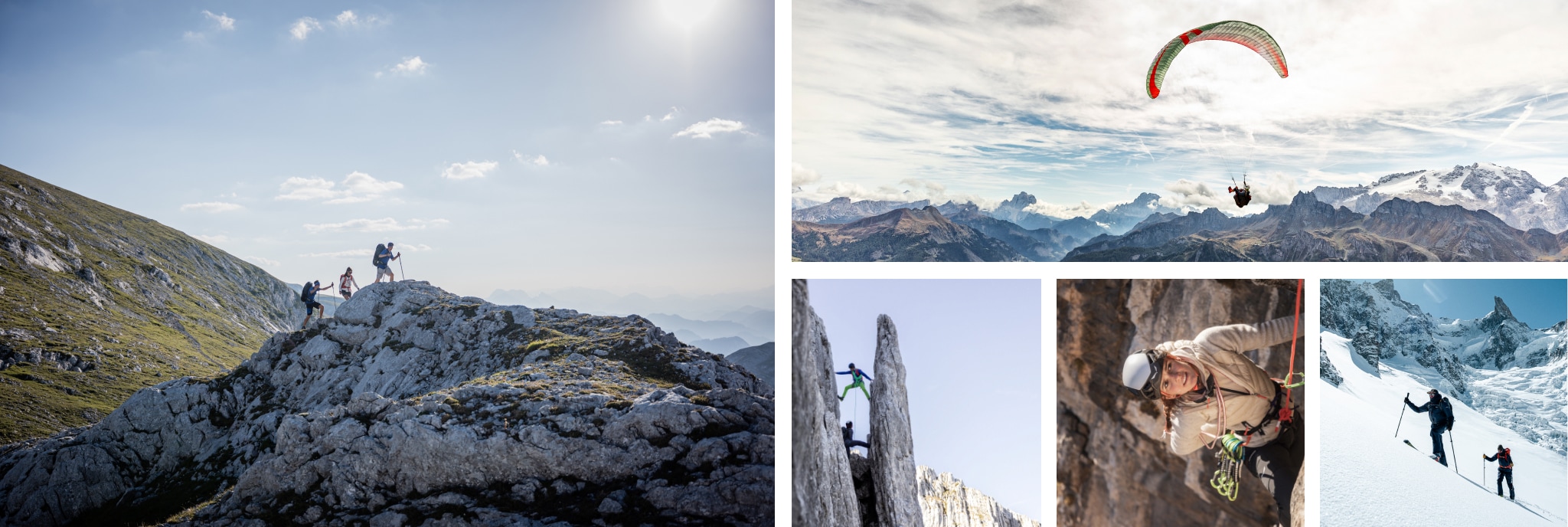Collage von verschiedenen Bergsportdisziplinen