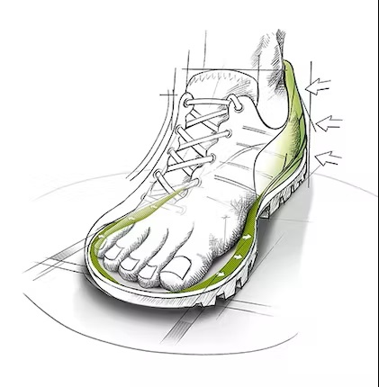 Bild Skizze von einem Fuß in einem durchsichtigen Wanderschuh - Evolution 3 Comfort Fit