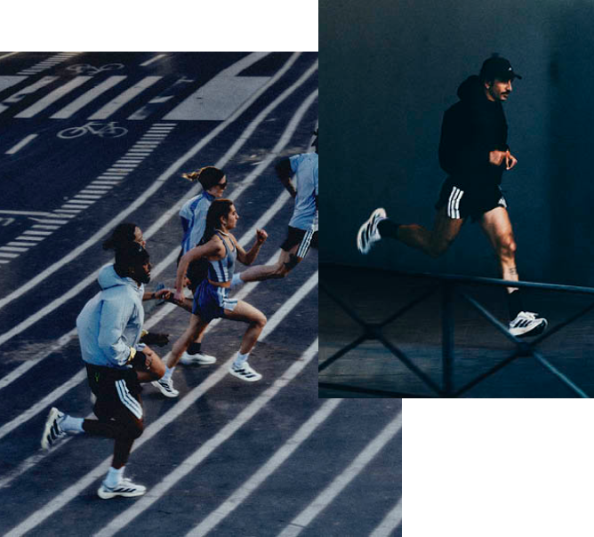 Collage von adidas Schuhen und Bekleidung