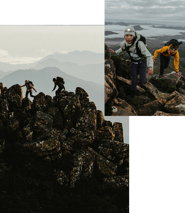 Collage von Wanderern in Arcteryx Kleidung