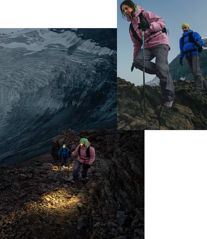 Collage von Wanderern in Arcteryx Kleidung