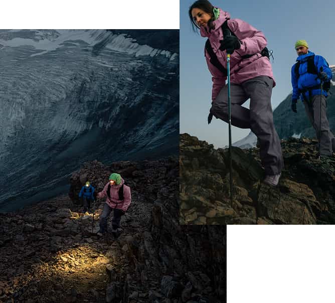 Collage von Wanderern in Arcteryx Kleidung