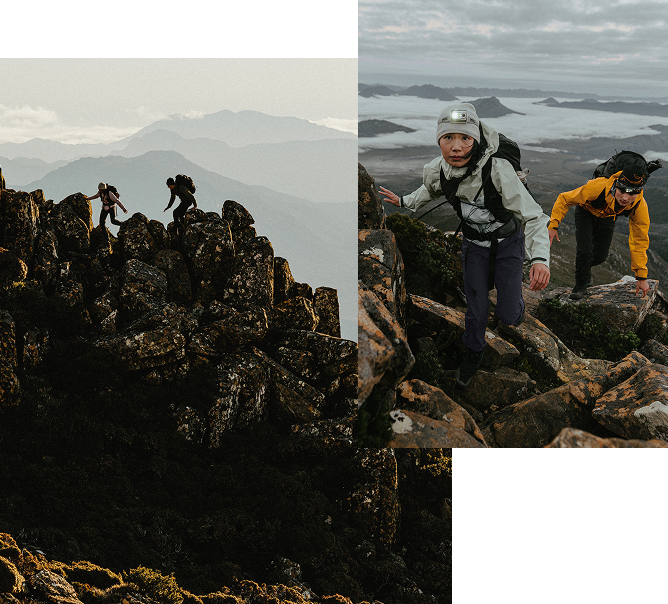 Collage von Wanderern in Arcteryx Kleidung