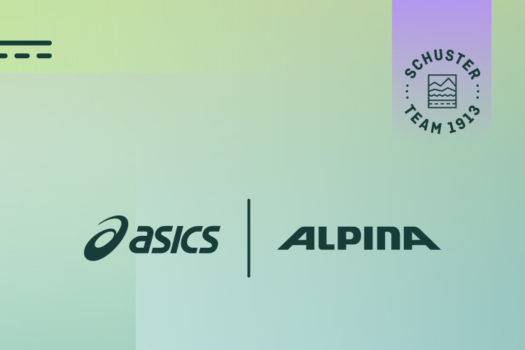 Grüner Hintergrund mit asics & Alpina Logo