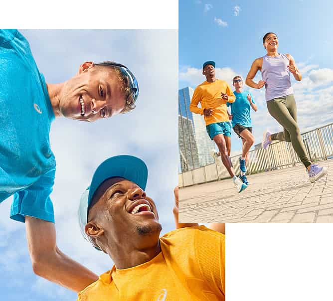 Collage von Läufer*innen in Asics Laufschuhen und Laufbekleidung