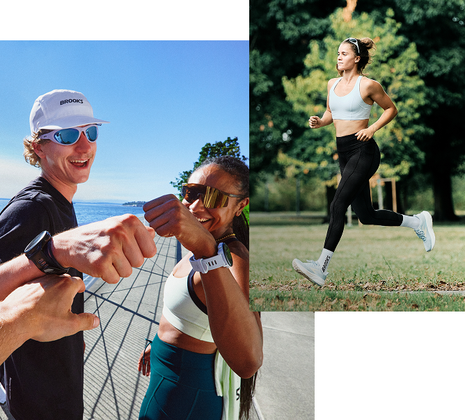 Collage von Läufer*innen in Bekleidung und Schuhen von Brooks