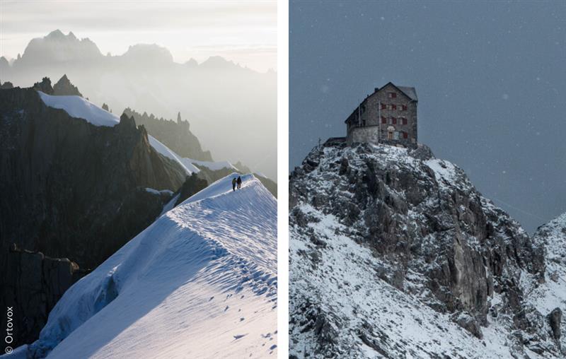 Verschneite Gratwanderung & Hütte im Schnee