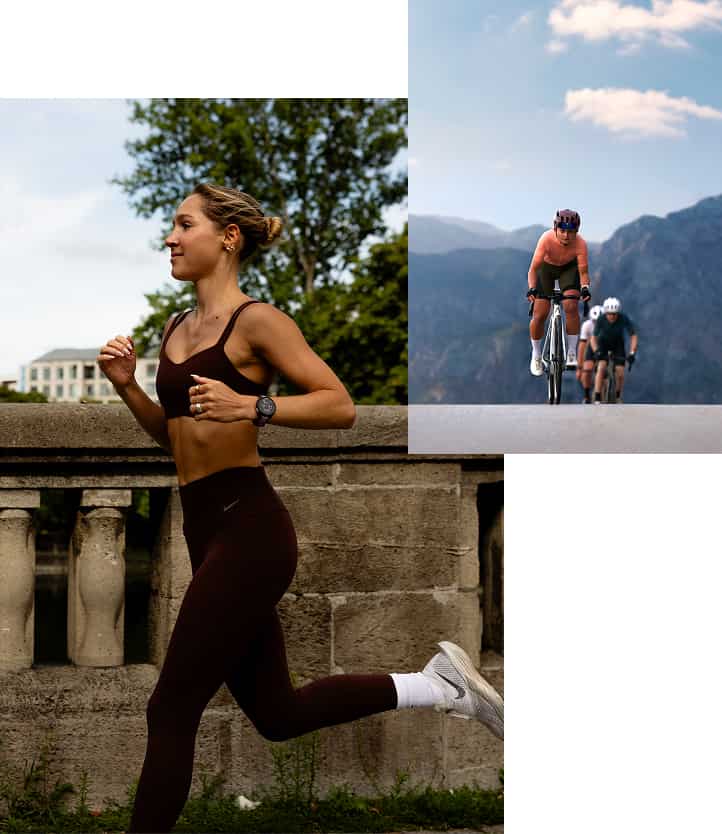 Collage von Sportler*innen mit Garmin Geräten