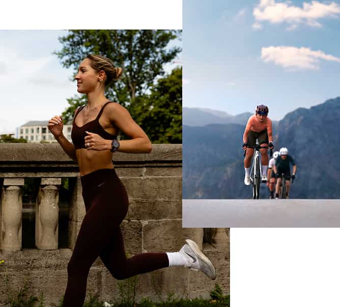 Collage von Sportler*innen mit Garmin Geräten