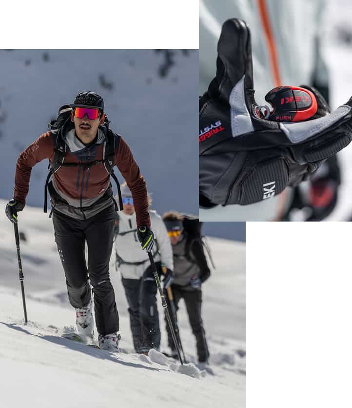 Collage von Wintersportler*innen mit Leki Ausrüstung