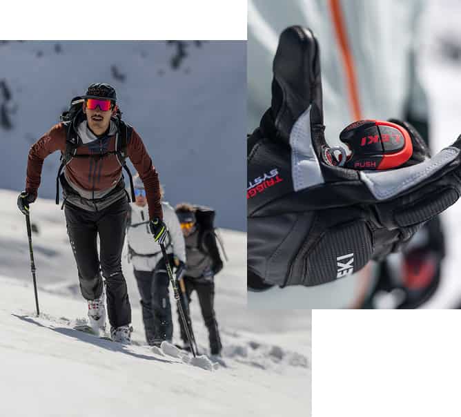 Collage von Wintersportler*innen mit Leki Ausrüstung