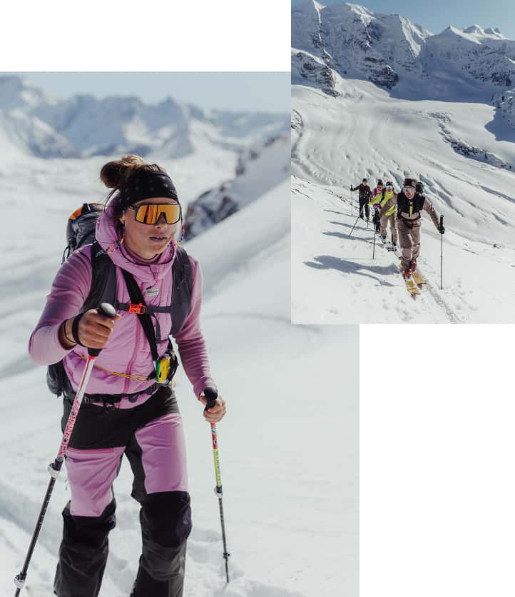 Collage von Leuten mit Maloja Bekleidung