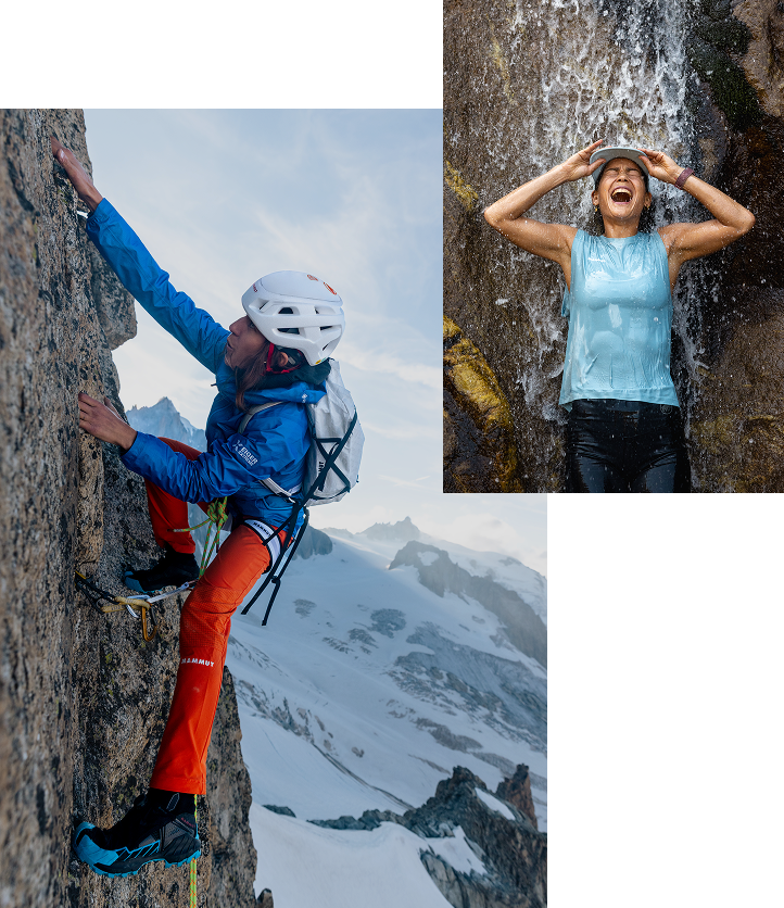 Collage von Sportler*innen in Mammut Ausrüstung