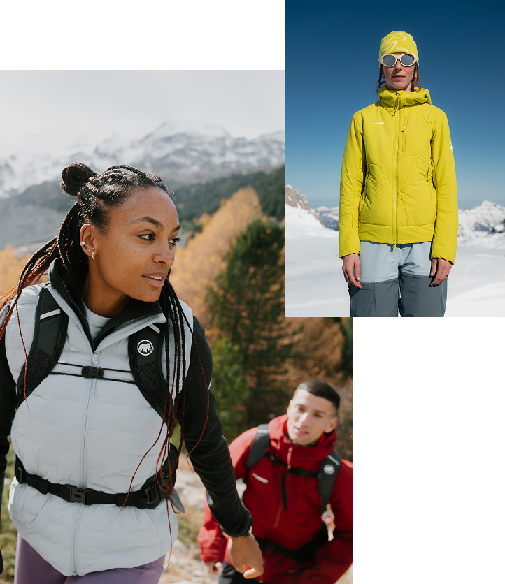 Collage von Sportler*innen in Mammut Ausrüstung