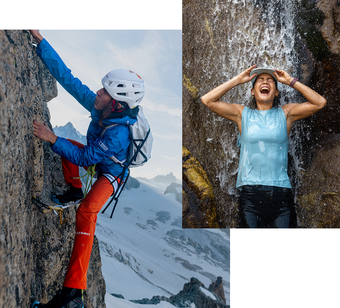 Collage von Sportler*innen in Mammut Ausrüstung