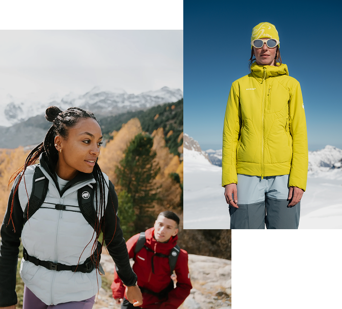 Collage von Sportler*innen in Mammut Ausrüstung