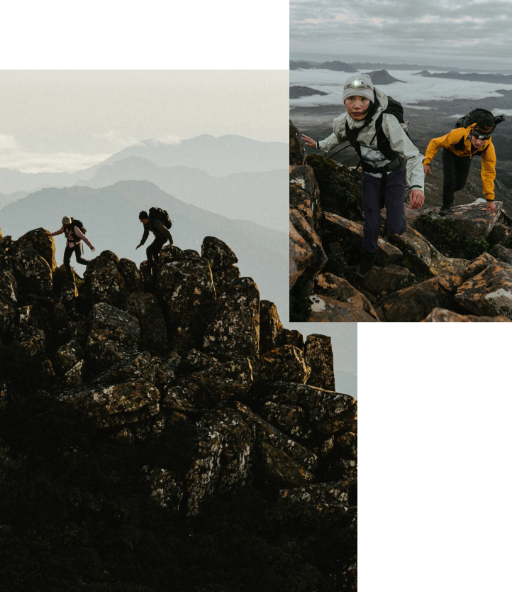 Collage von Wanderern in Arcteryx Kleidung