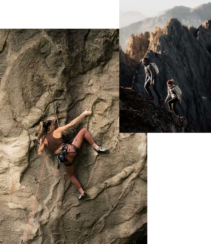 Collage von Sportler*innen in Ortovox Kleidung