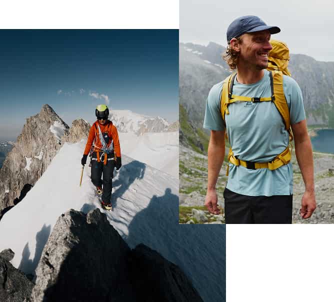 Collage von Personen in Mountain Equipment Bekleidung