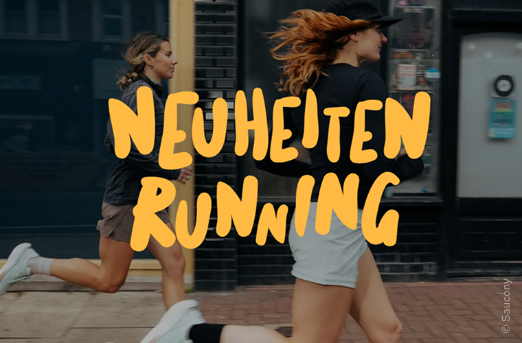 Zwei laufende Frauen und Aufschrift 