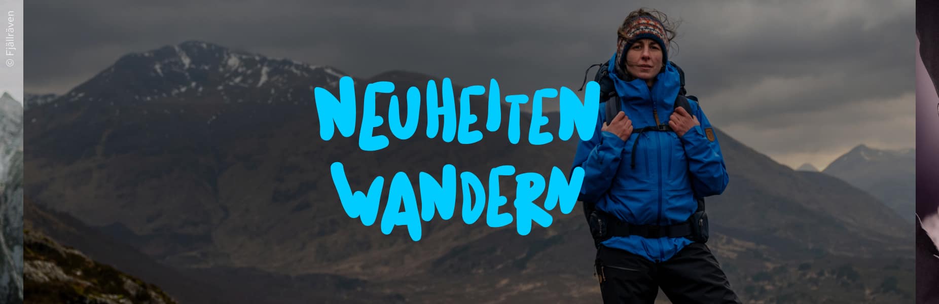 Frau in den Bergen und Aufschrift 