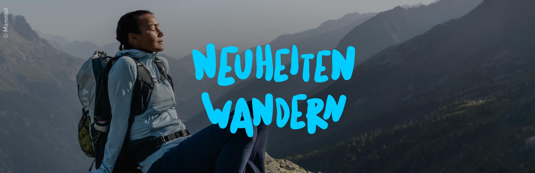 Frau in den Bergen und Aufschrift 