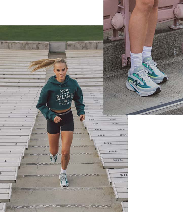 Collage von New Balance Läufer und Laufschuhen