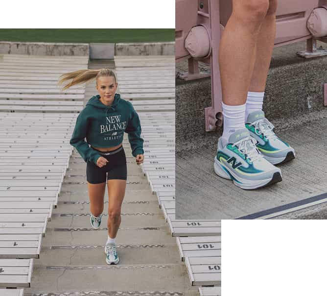 Collage von New Balance Läufer und Laufschuhen