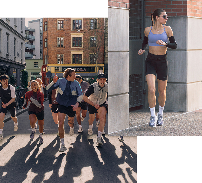 Collage von New Balance Läufer und Laufschuhen