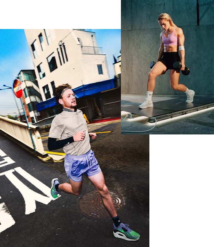 Collage von Sporter*innen in Nike Bekleidung und Schuhen