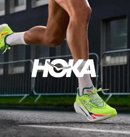 Hoka Logo und Läufer mit Cielo X1 Schuh
