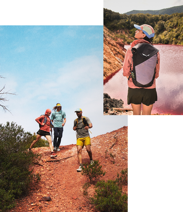 Collage von Wanderer*innen in Salewa Bekleidung