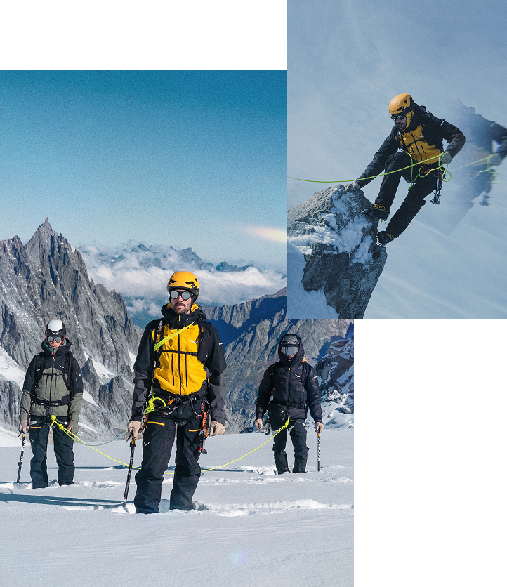 Collage von Sportler*innen in Salewa Bekleidung