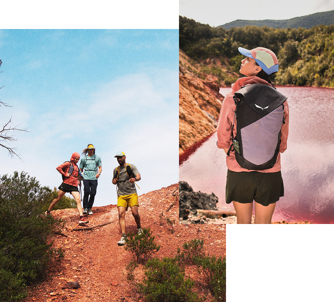 Collage von Wanderer*innen in Salewa Bekleidung
