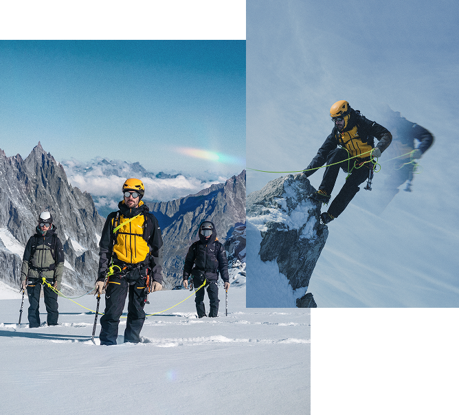 Collage von Sportler*innen in Salewa Bekleidung