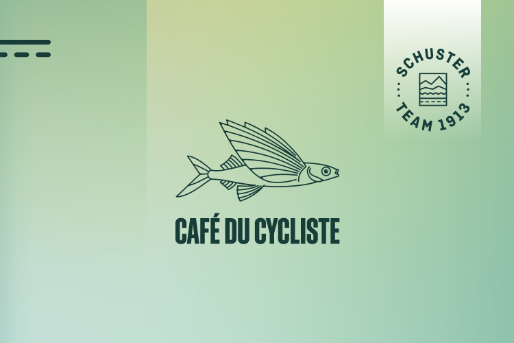 Grüner Hintergrund und Café du Cycliste Logo