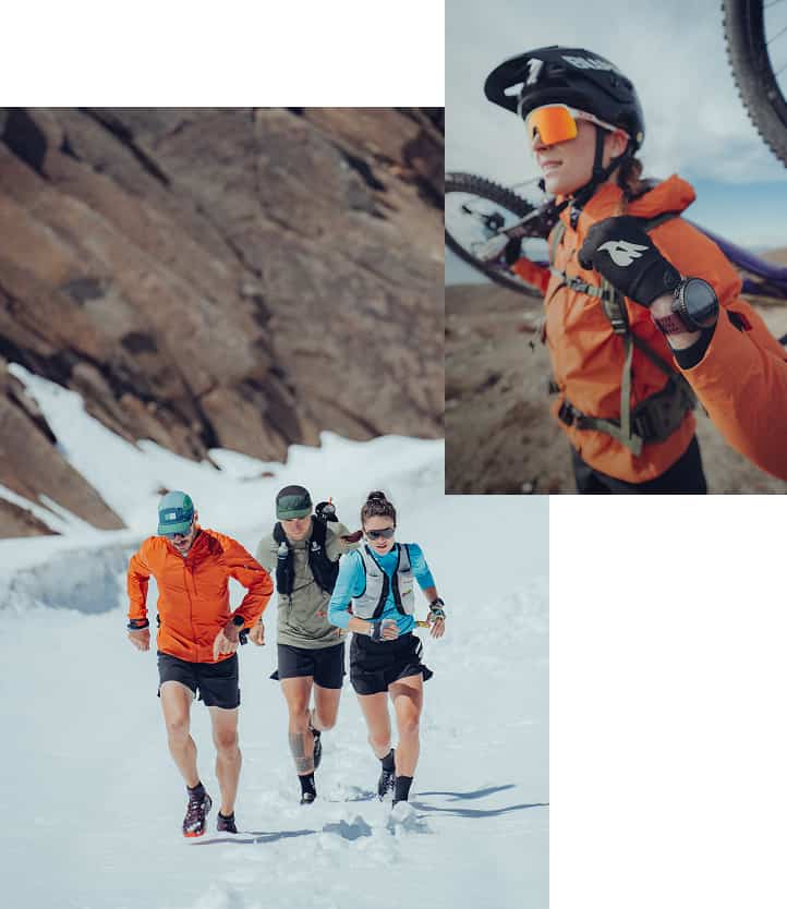 Collage von Bergsportler*innen mit Suunto Geräten