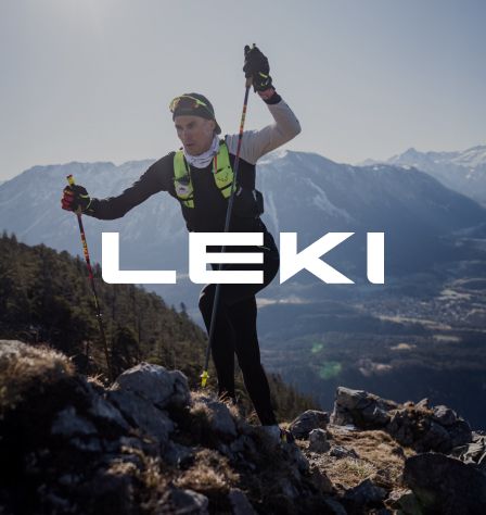 Trail-Läufer und Leki Logo