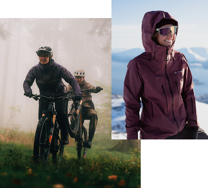 Collage von Personen mit Vaude Ausrüstung