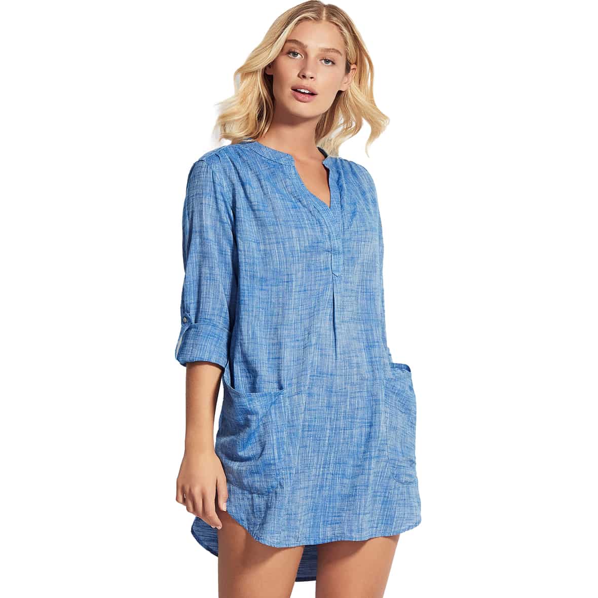 Seafolly Boyfriend Beach Shirt Damen Bluse (Hellblau L) Blusen