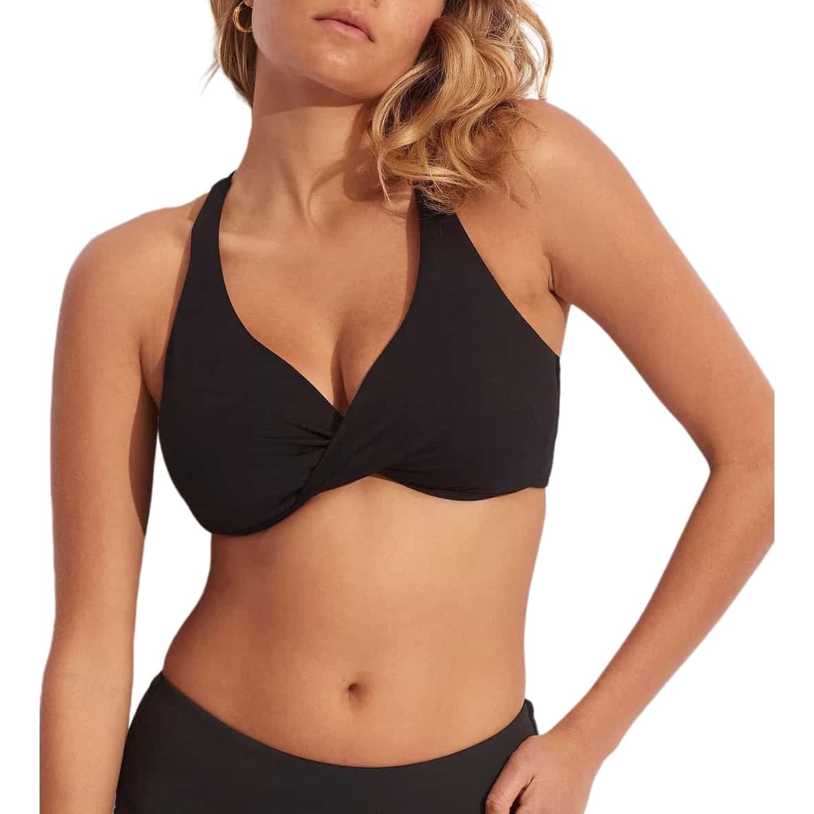 Wrap Front F Cup Bra Damen Bikini Schwarz_BLACK | 38
