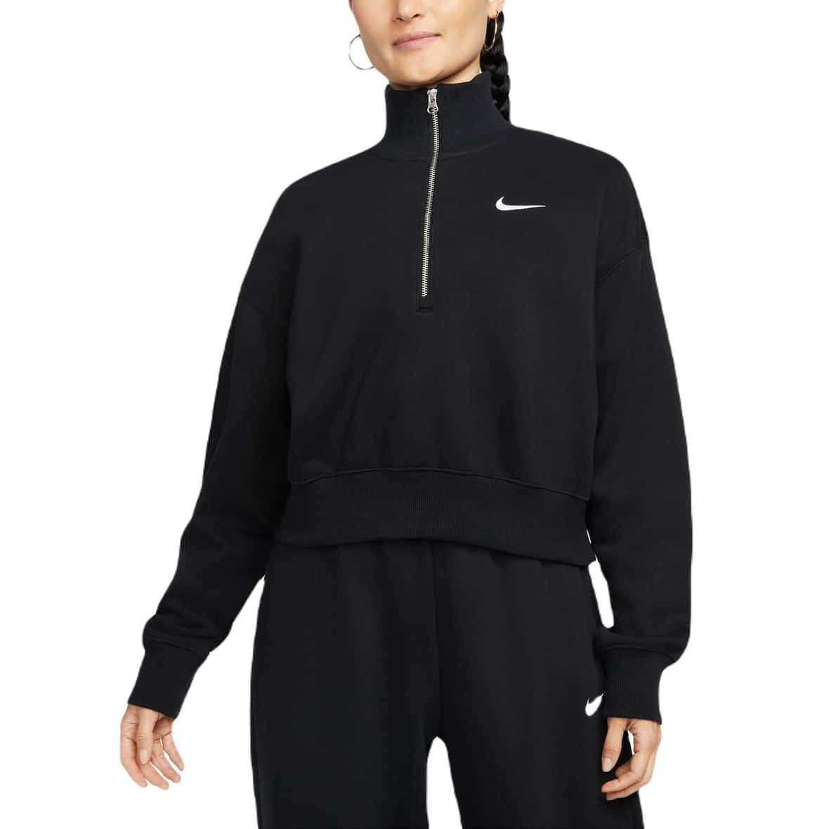 Nike W NSW Phoenix Fleece QZ Crop Damen (Schwarz L ) Fitnessbekleidung