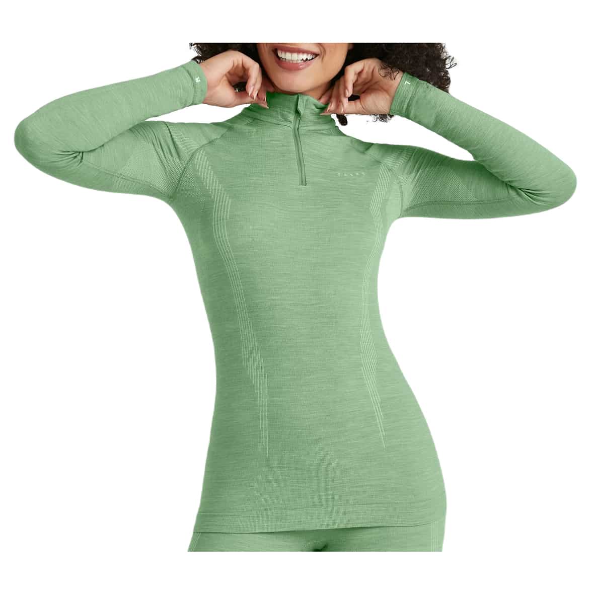 Falke Wool-Tech LS Zip Shirt Regular Fit W Damen (Grün XS ) Skiunterwäsche