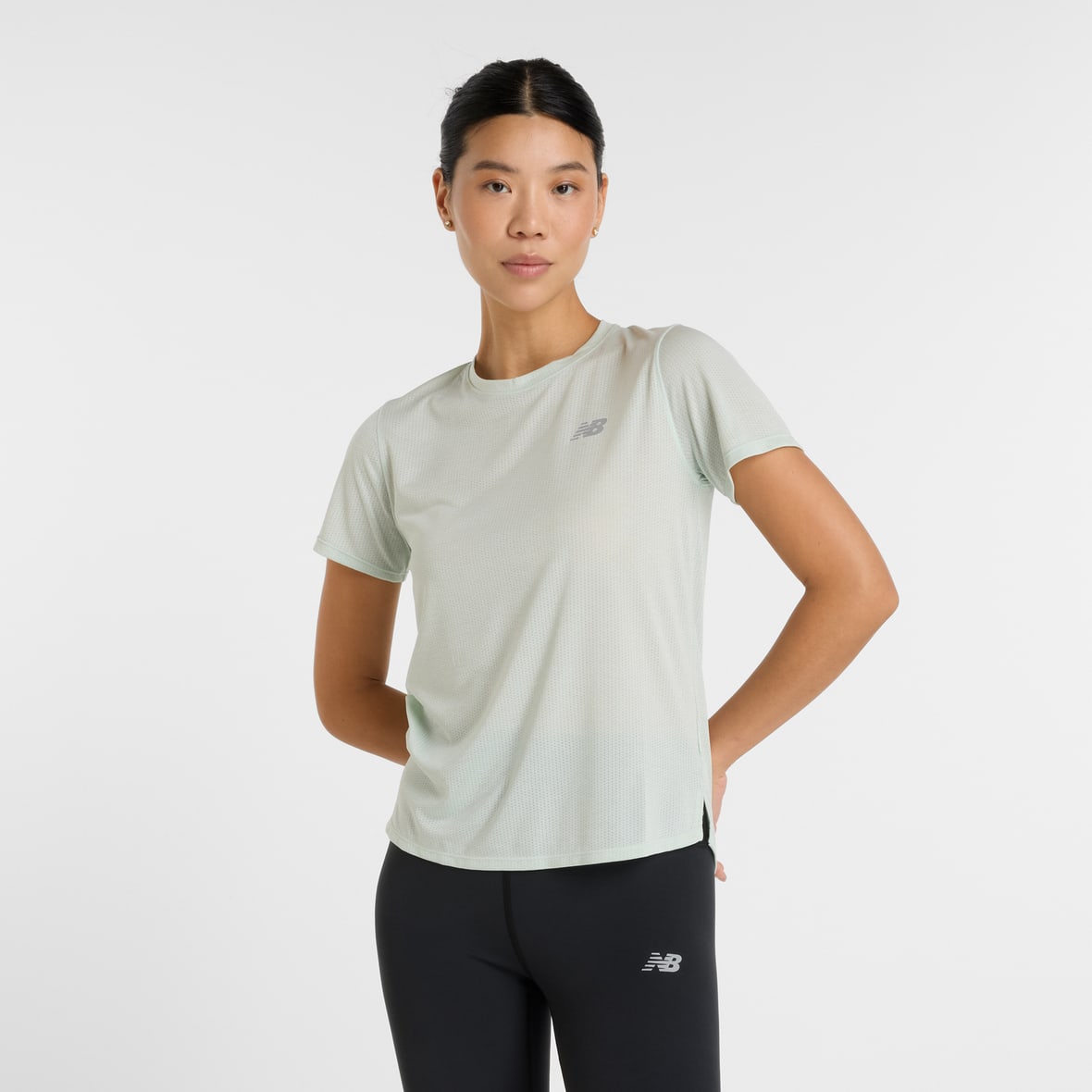 New Balance Athletics Short Sleeve Damen (Hellgrün L Größe) Laufbekleidung