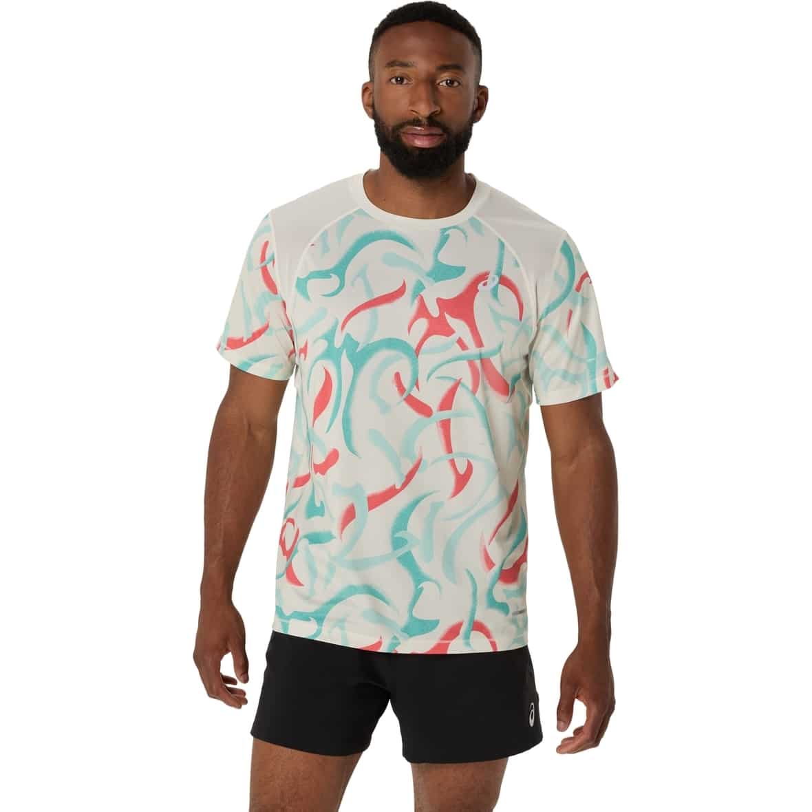 Asics Road All Over Print SS Top Herren (Weiß L) Laufbekleidung