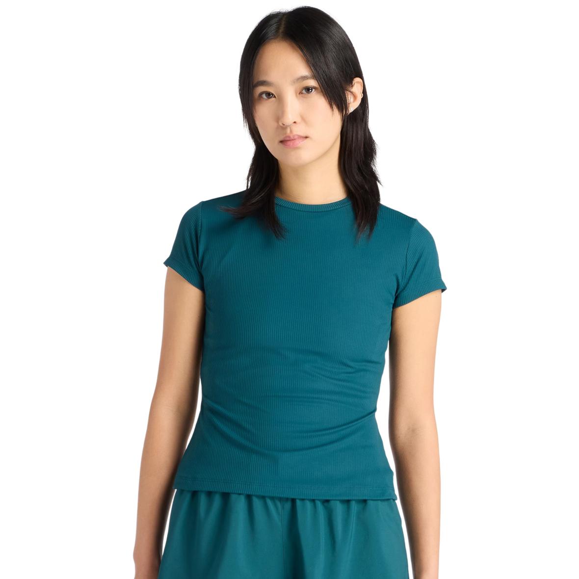 Ribbed Fitted  Damen T-Shirt Dunkelgrün_AAV | L