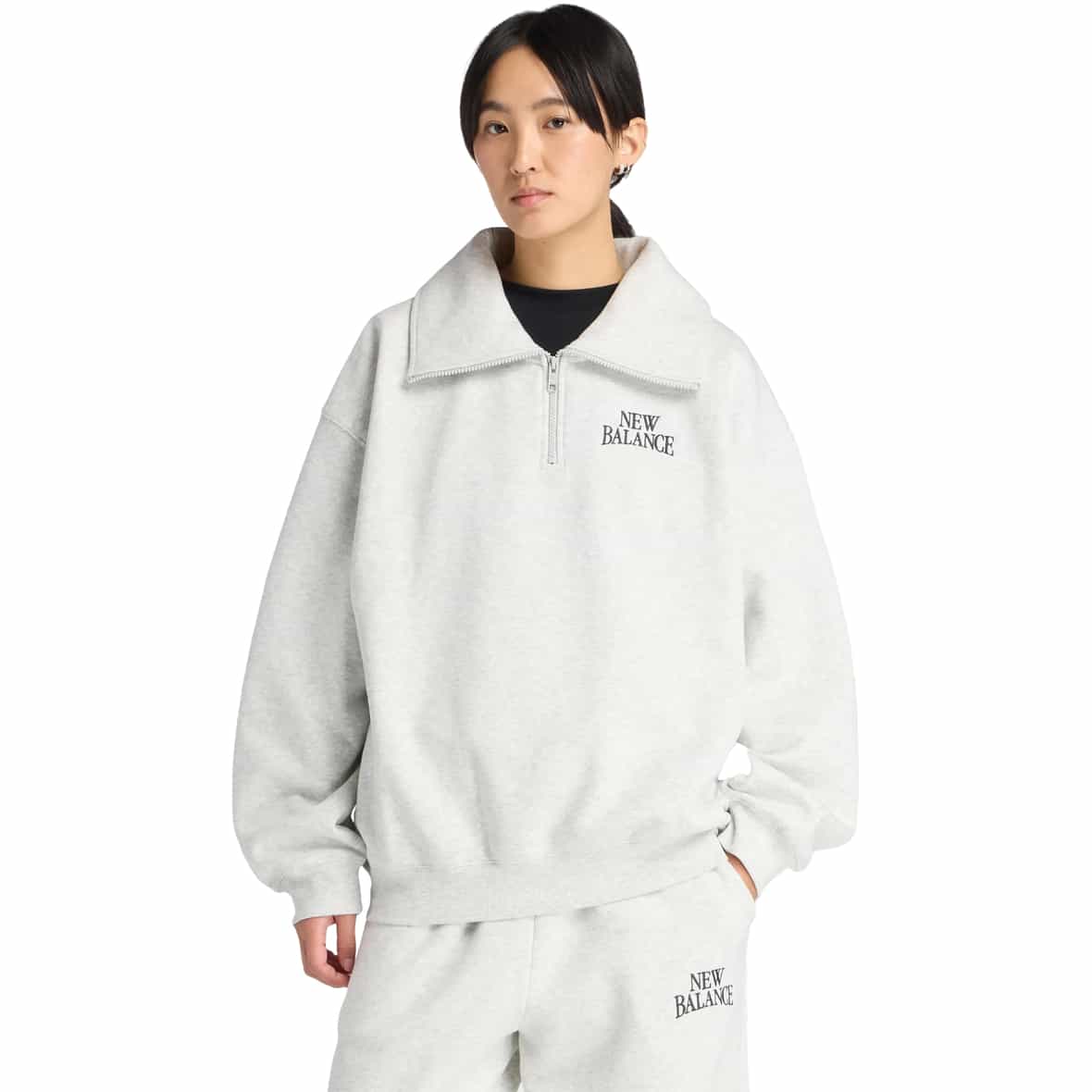 New Balance Linear Heritage Half Zip Damen Sweatshirt ( Hellgrau L)