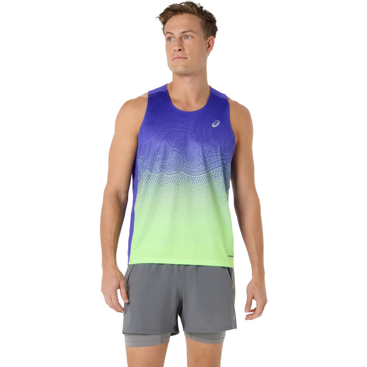Road Fade Singlet Herren Laufshirt Bunt_401__COBALT BURST/ILLUMINATE GREEN | XL