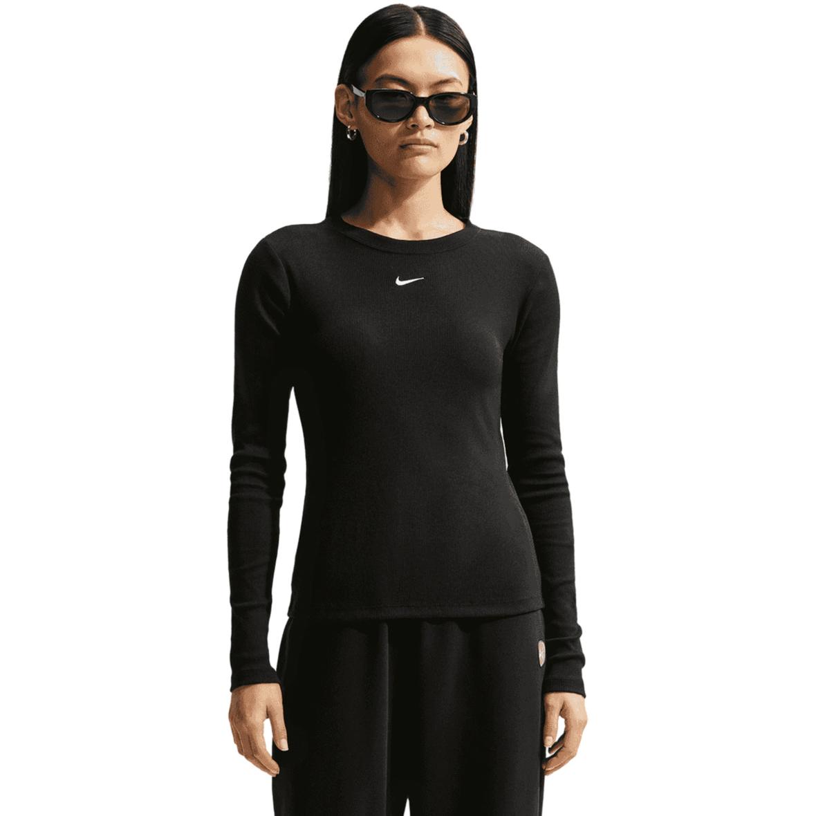 Rib Tight Damen Longsleeve Schwarz_010__BLACK/WHITE | XS